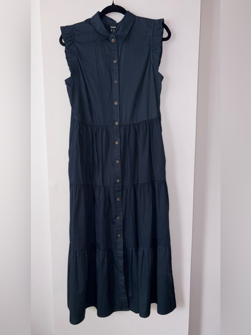 Mexx Navy Sleeveless Button-Down Tiered Maxi Dress NWT | 100% Cotton | Size S